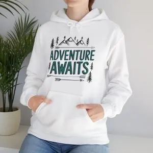 Hooded Sweatshirt White ''Adventure Awaits''