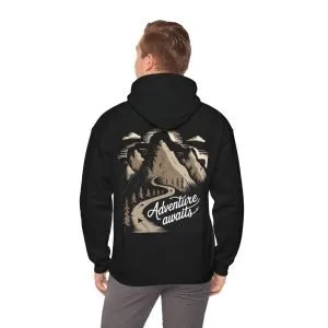 Hooded Sweatshirt Black ''Adventure Awaits''
