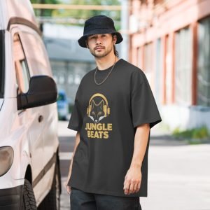 Jungle Beats Oversized T-Shirt - Fox with Headphones Tee - One Line Drawing Shirt - Music Lover Gift - DJ Graphic Tee - Unisex Streetwear
