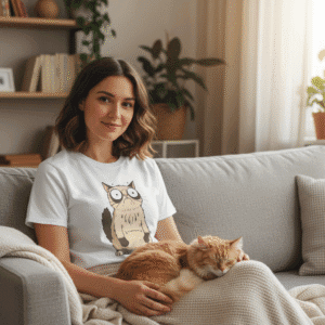 Grumpy Wide-Eyes Cartoon Cat T-Shirt
